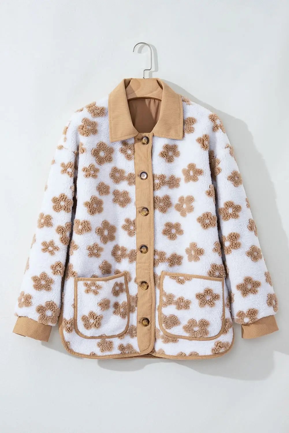 Charming beige flower fleece jacket - Love Salve